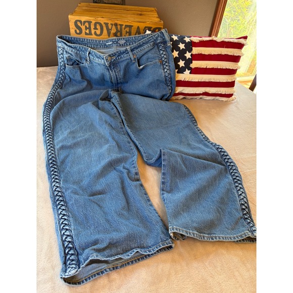 Old Navy Denim - Old Navy Sky-Hi Wide Leg Jeans Braided Side Seam Extra High Rise Blue 18
